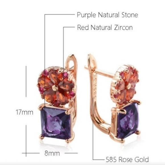 Swarovski Elements Gold Plated Purple and Pink Crystal Earrings - Picture 3 of 6